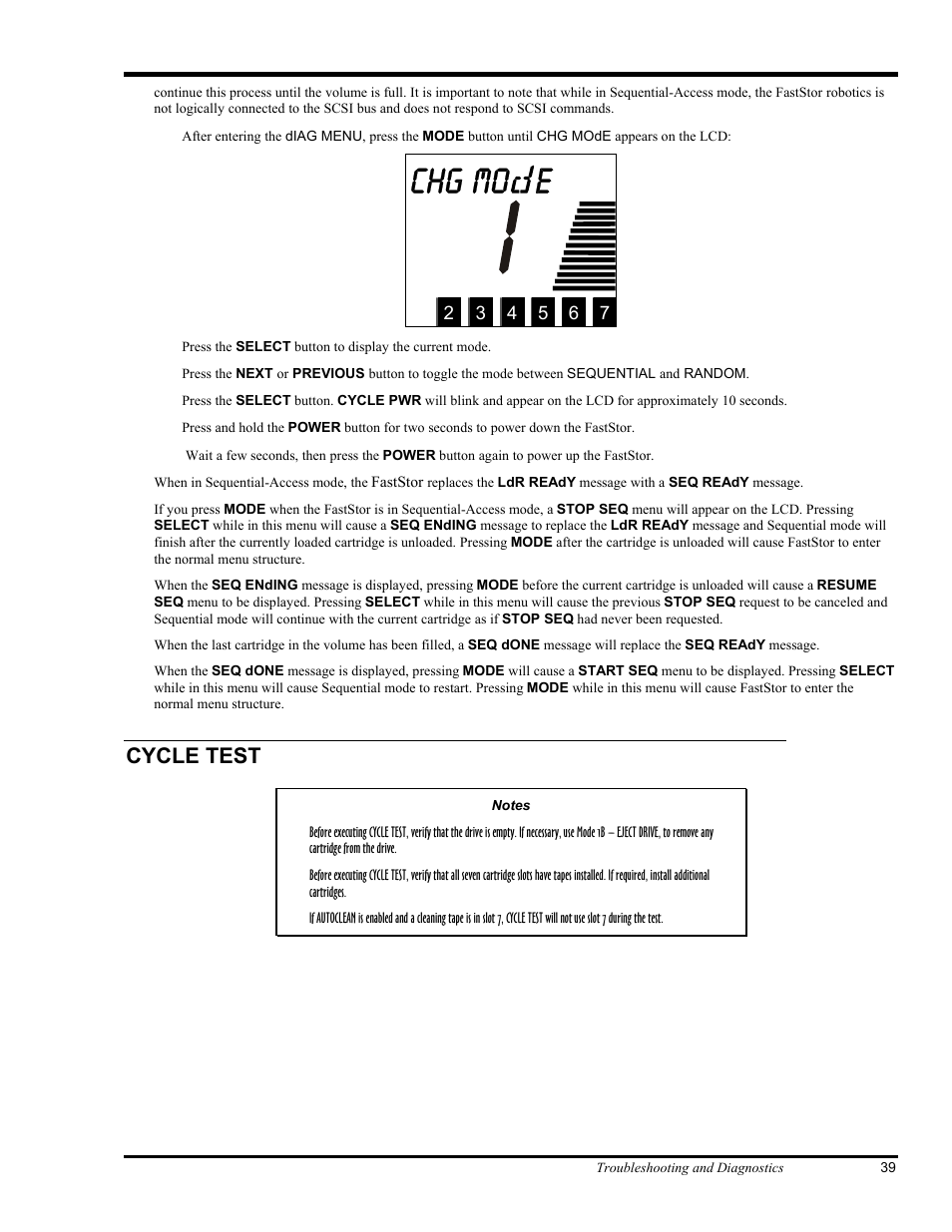 Chg mo e, Cycle test | ADIC FastStor Mass Storage Device User Manual | Page 55 / 68