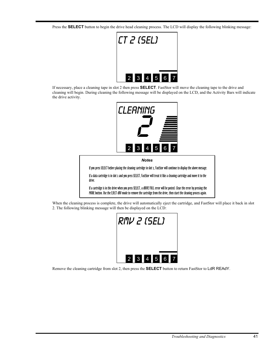 Ct 2 (sel), Cleaning, Rmv 2 (sel) | ADIC FastStor Mass Storage Device User Manual | Page 57 / 68