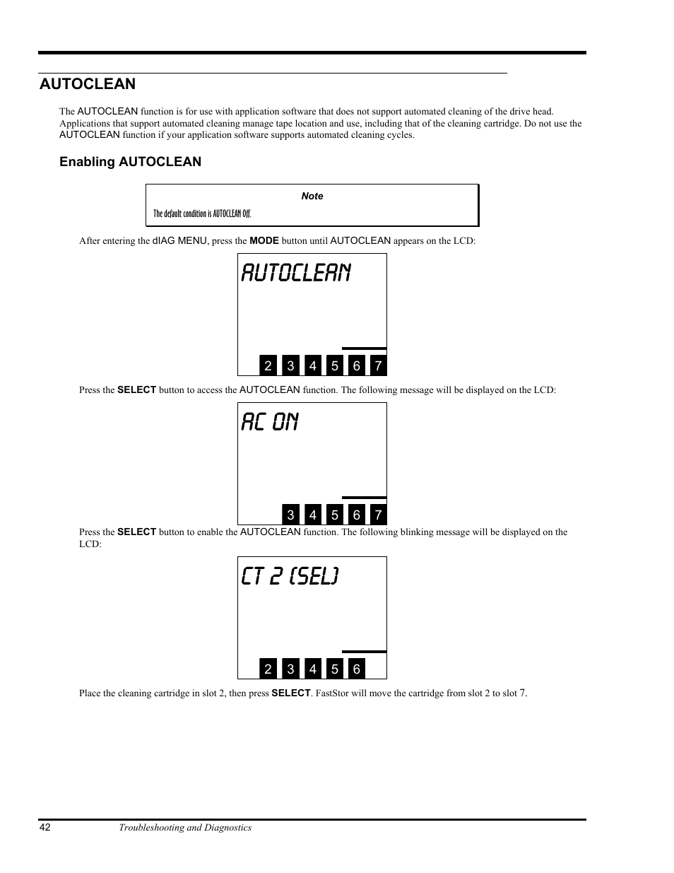 Autoclean, Ac on, Ct 2 (sel) | ADIC FastStor Mass Storage Device User Manual | Page 58 / 68