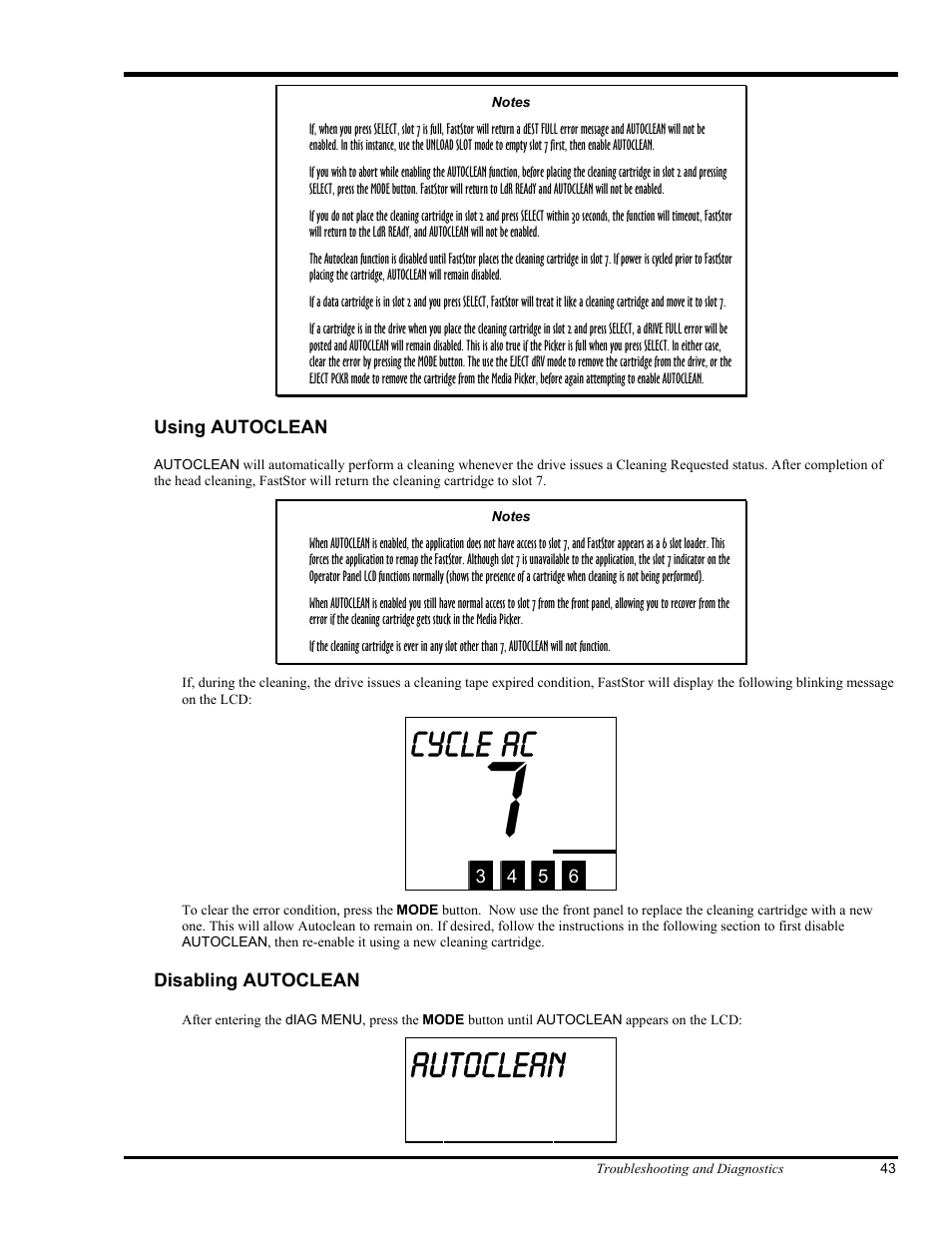 Cycle ac, Autoclean | ADIC FastStor Mass Storage Device User Manual | Page 59 / 68