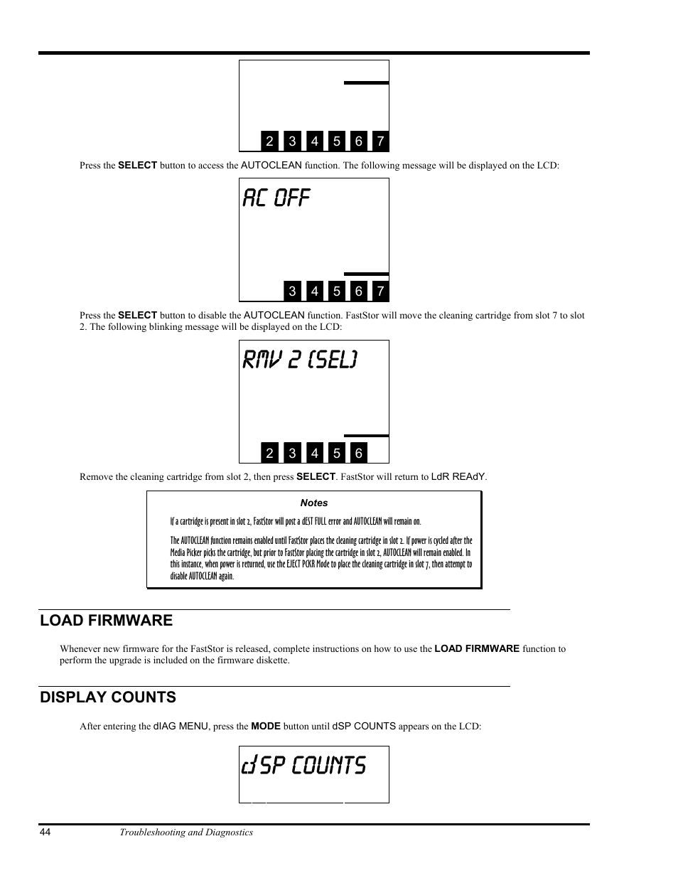 Ac off, Rmv 2 (sel), Sp counts | ADIC FastStor Mass Storage Device User Manual | Page 60 / 68