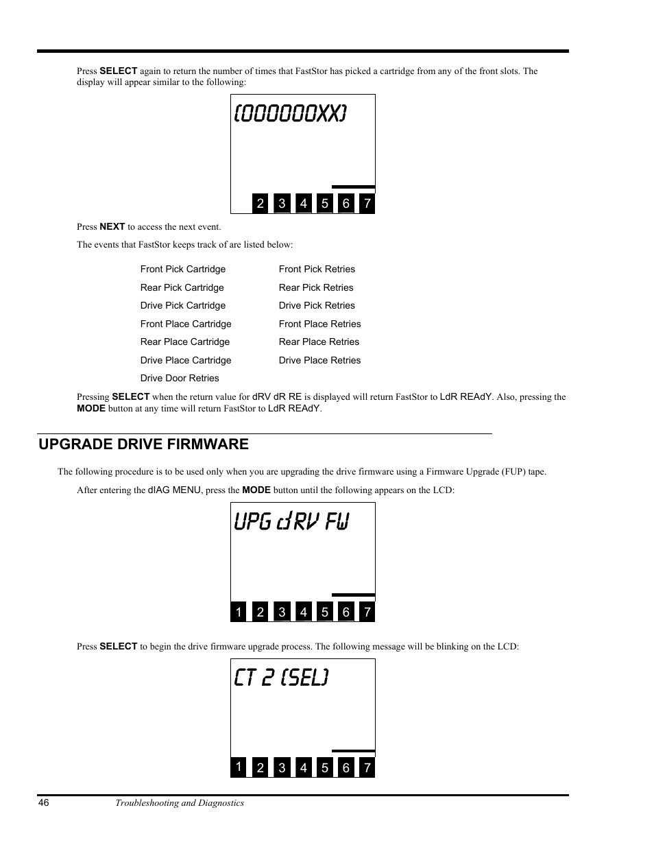 Upg rv fw, Ct 2 (sel) | ADIC FastStor Mass Storage Device User Manual | Page 62 / 68