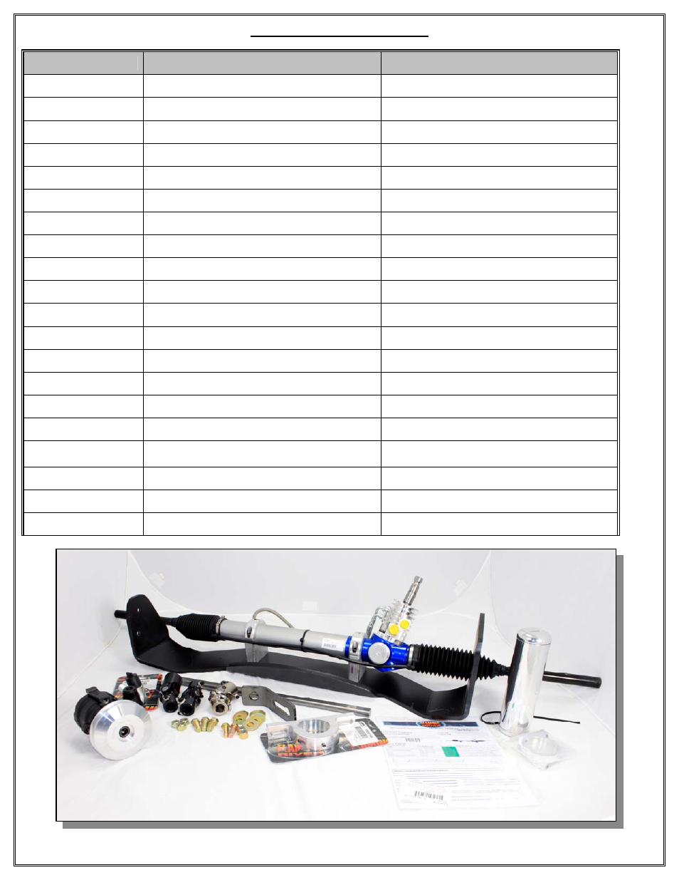 Installation kit hardware package | Flaming River C-10 Chevy Truck Rack and Pinion 1973-87 User Manual | Page 3 / 15