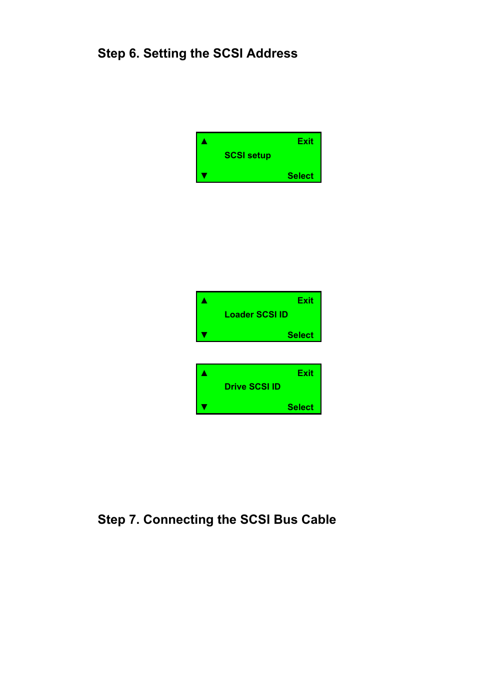 Step 6. setting the scsi address, Step 7. connecting the scsi bus cable | ADIC FastStor User Manual | Page 13 / 15