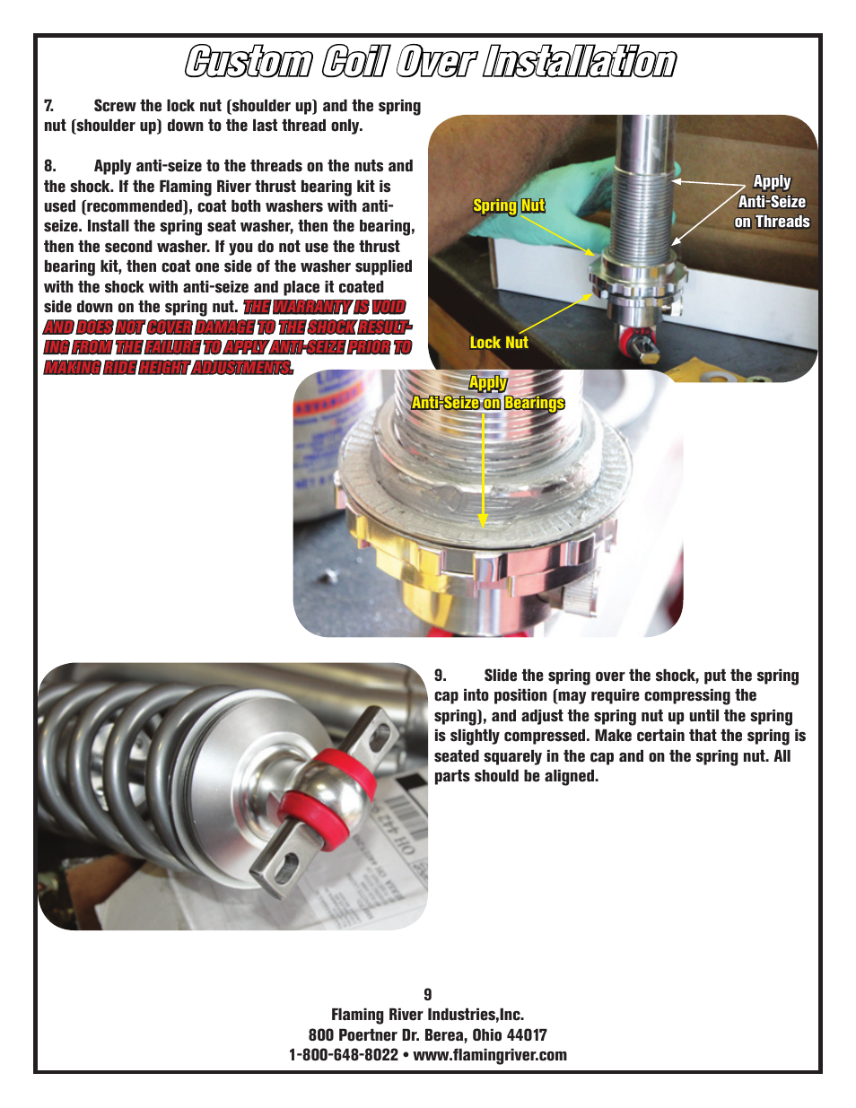 Custom coil over installation | Flaming River Dual Adjustable Shocks User Manual | Page 11 / 14