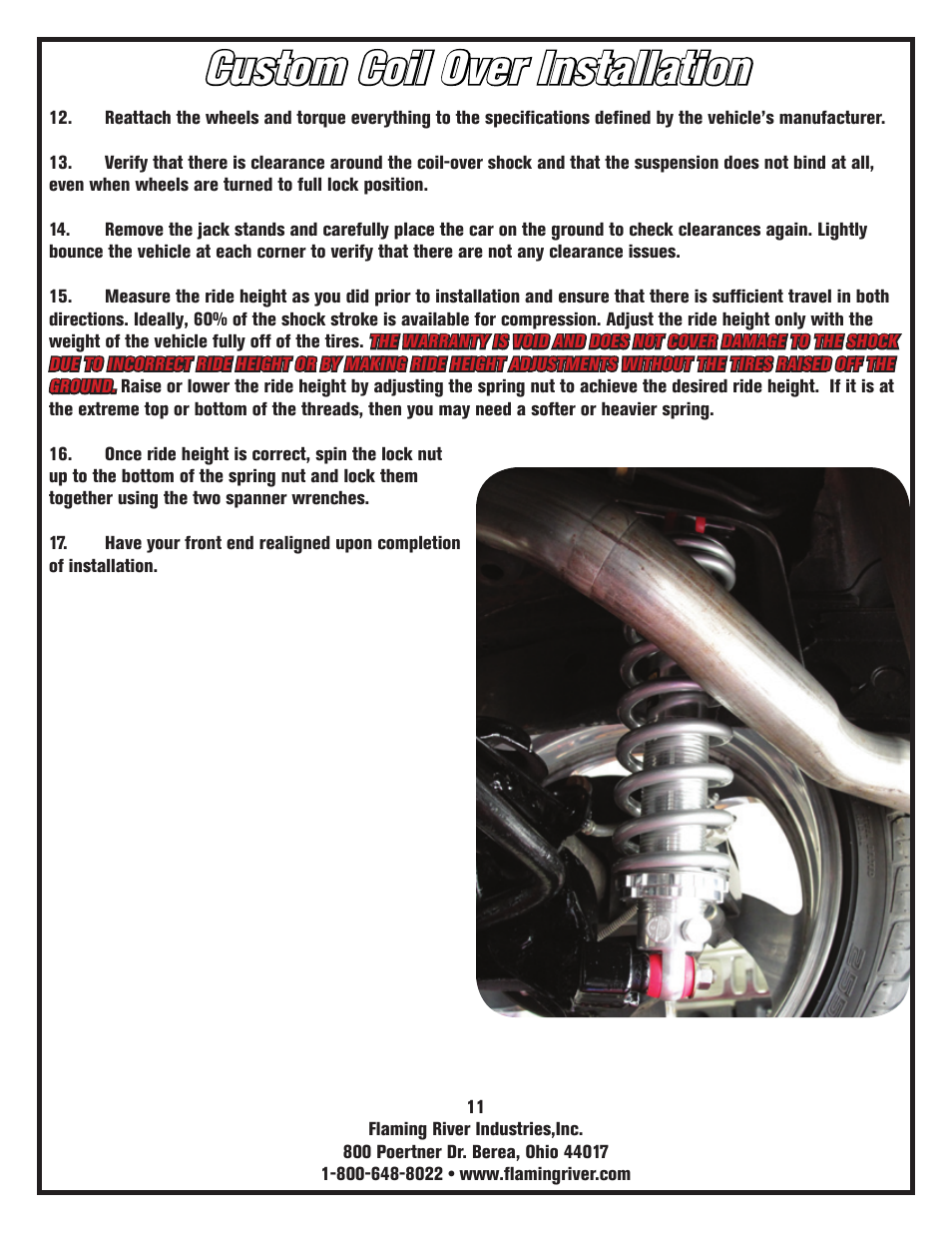 Custom coil over installation | Flaming River Dual Adjustable Shocks User Manual | Page 13 / 14