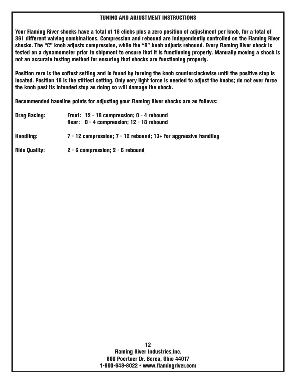 Flaming River Dual Adjustable Shocks User Manual | Page 14 / 14