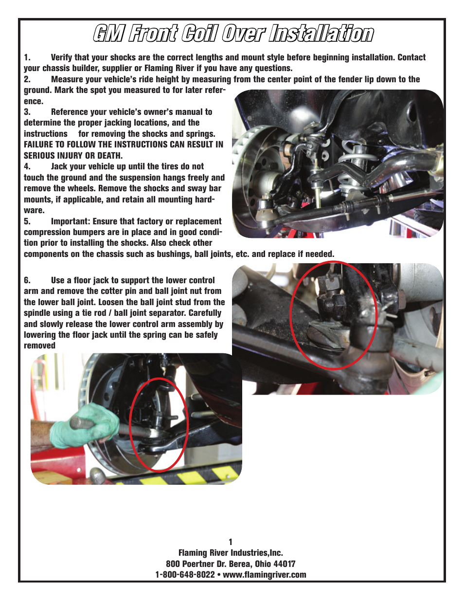 Gm front coil over installation | Flaming River Dual Adjustable Shocks User Manual | Page 3 / 14