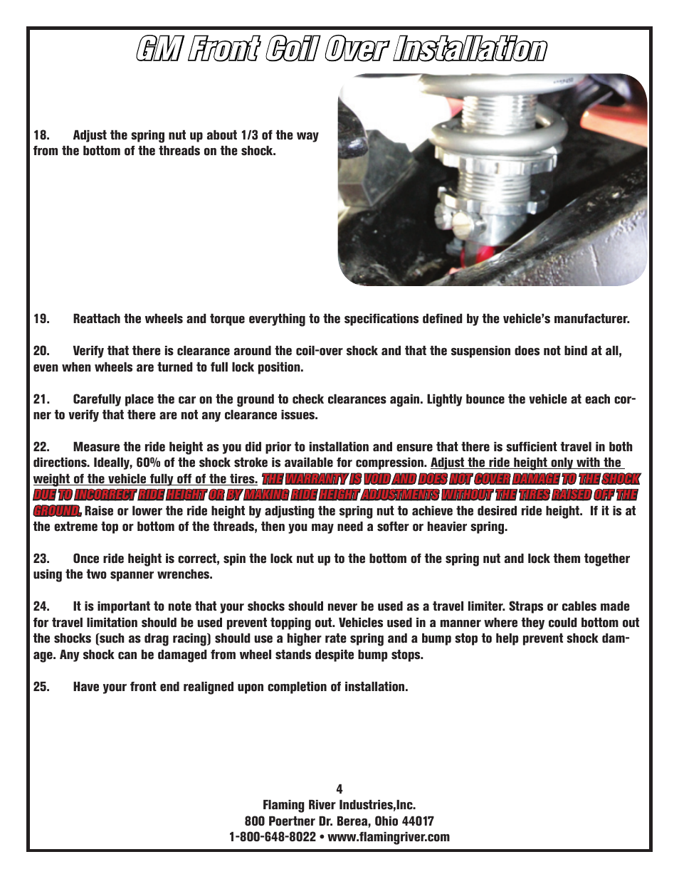 Gm front coil over installation | Flaming River Dual Adjustable Shocks User Manual | Page 6 / 14