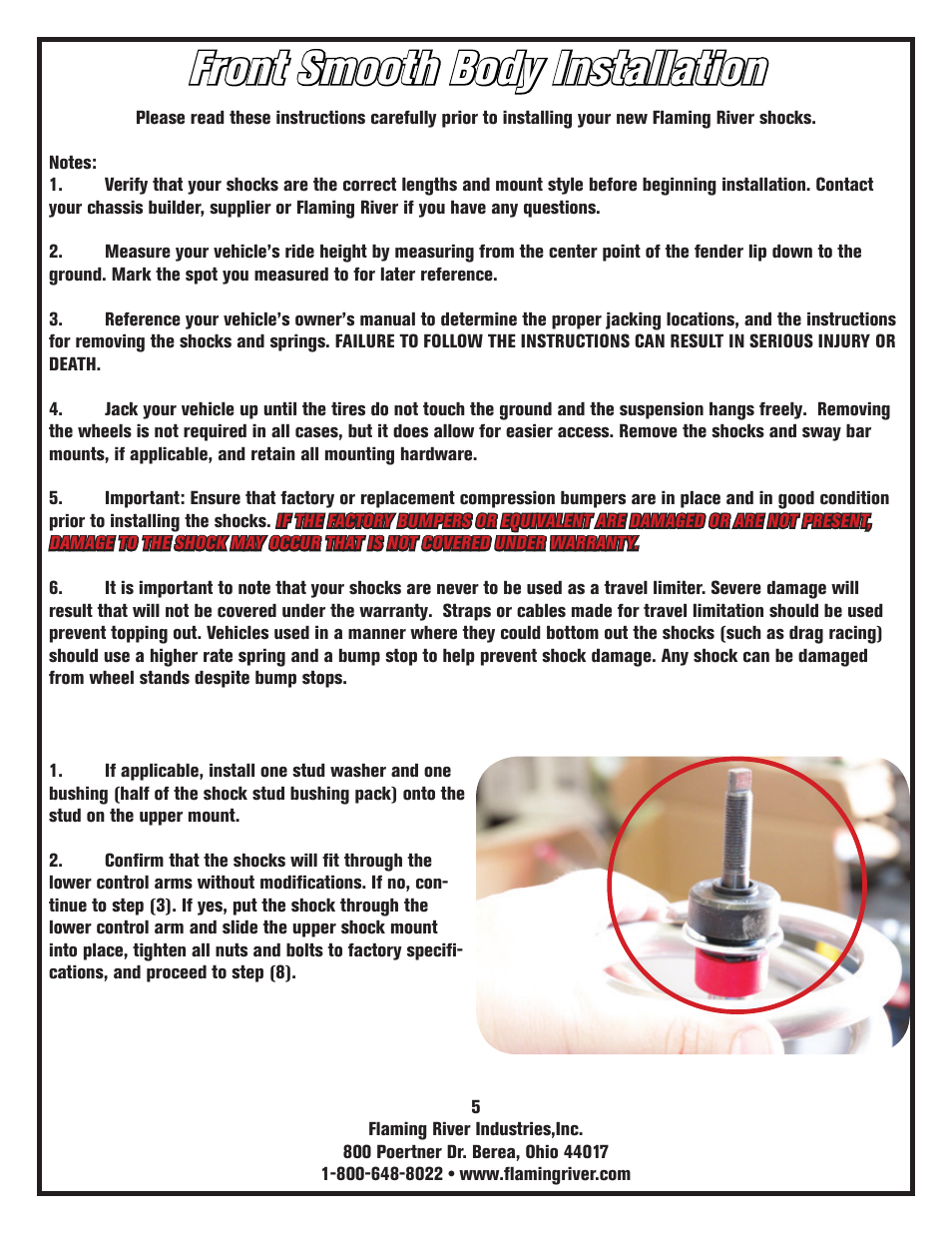 Front smooth body installation | Flaming River Dual Adjustable Shocks User Manual | Page 7 / 14