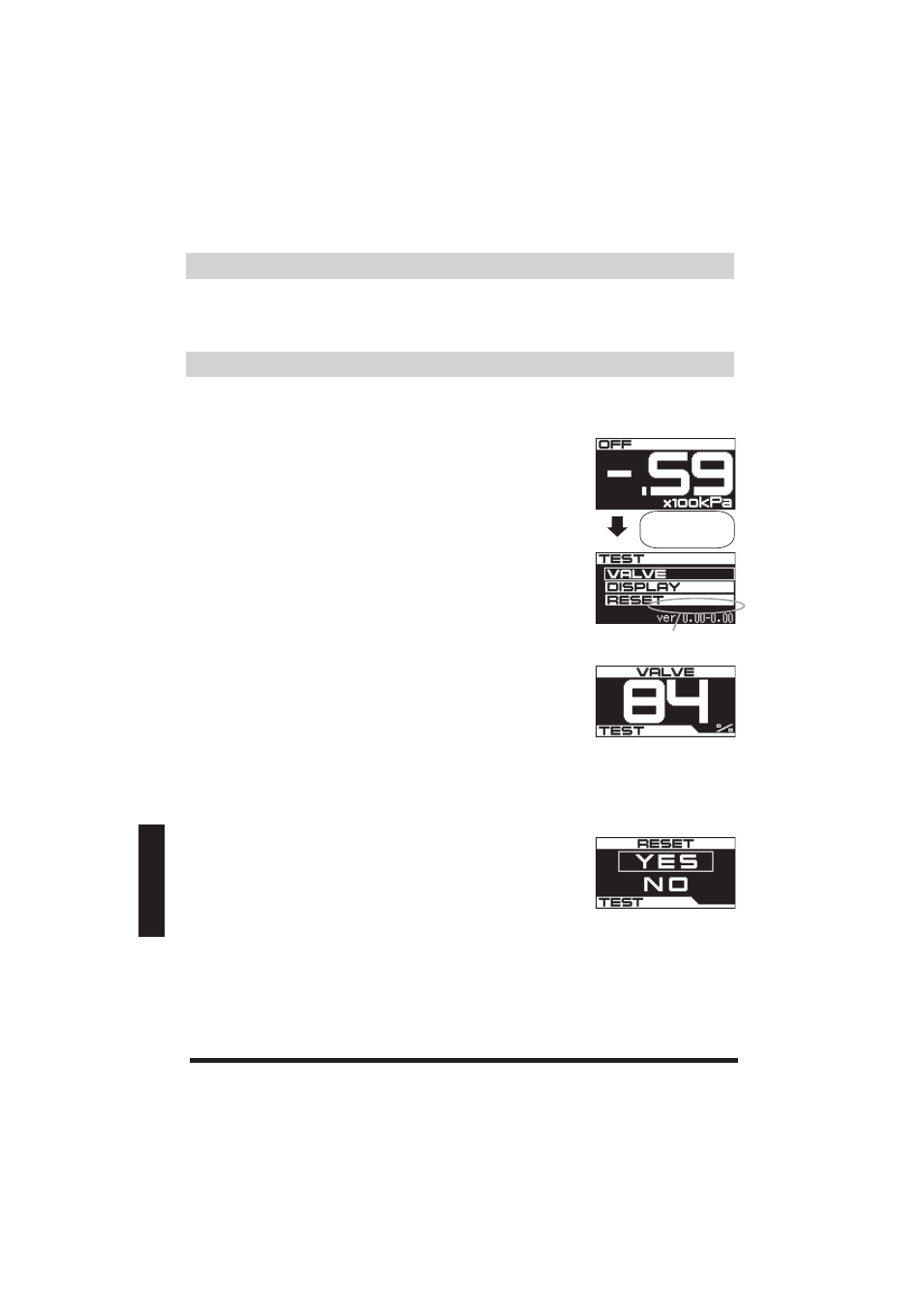 ページ39, Troubleshooting ■operation procedure, Test mode | Valve, Display, Reset | GReddy Profec User Manual | Page 40 / 44