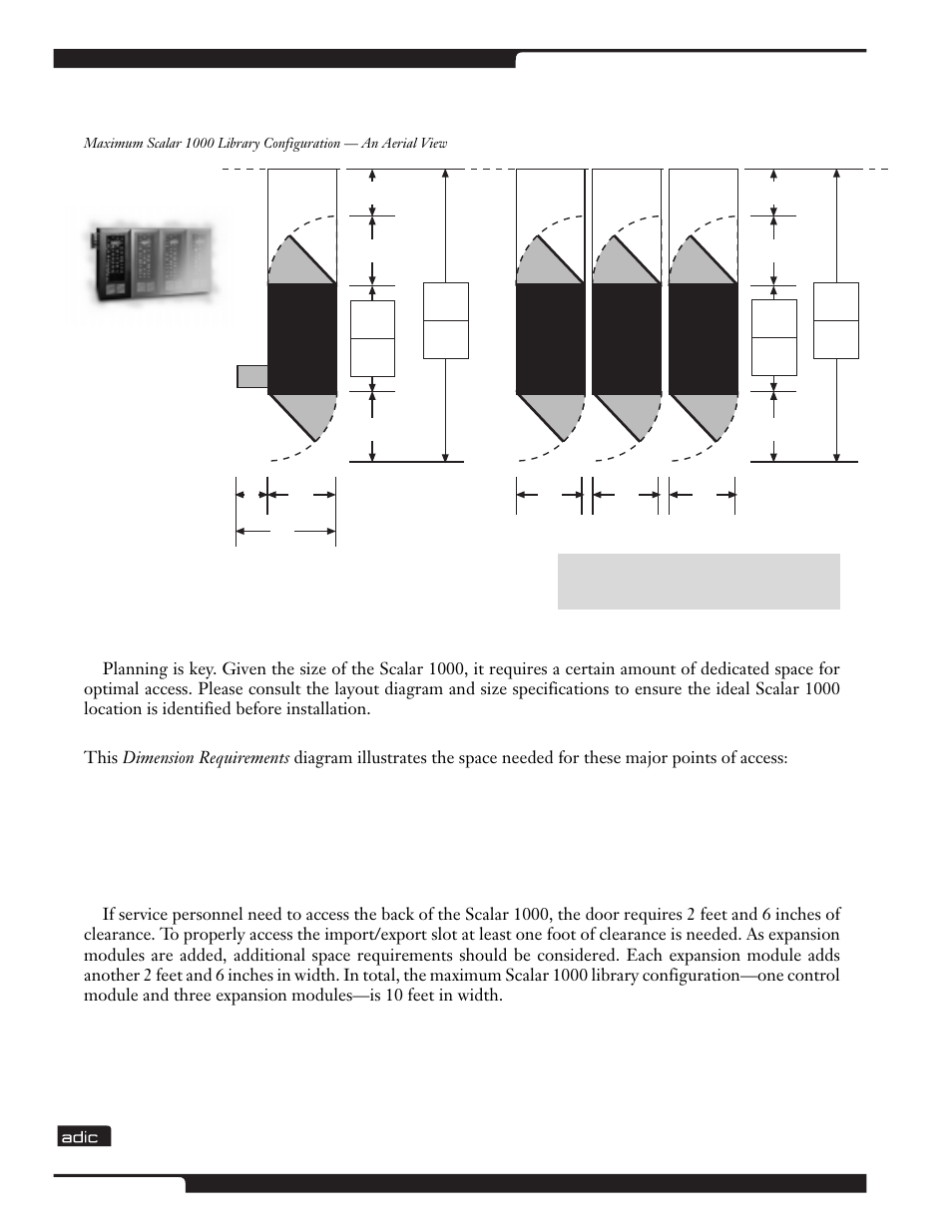 Scalar 1000 library overall dimension requirements, Location preparation guidelines | ADIC Scalar 1000 User Manual | Page 18 / 24