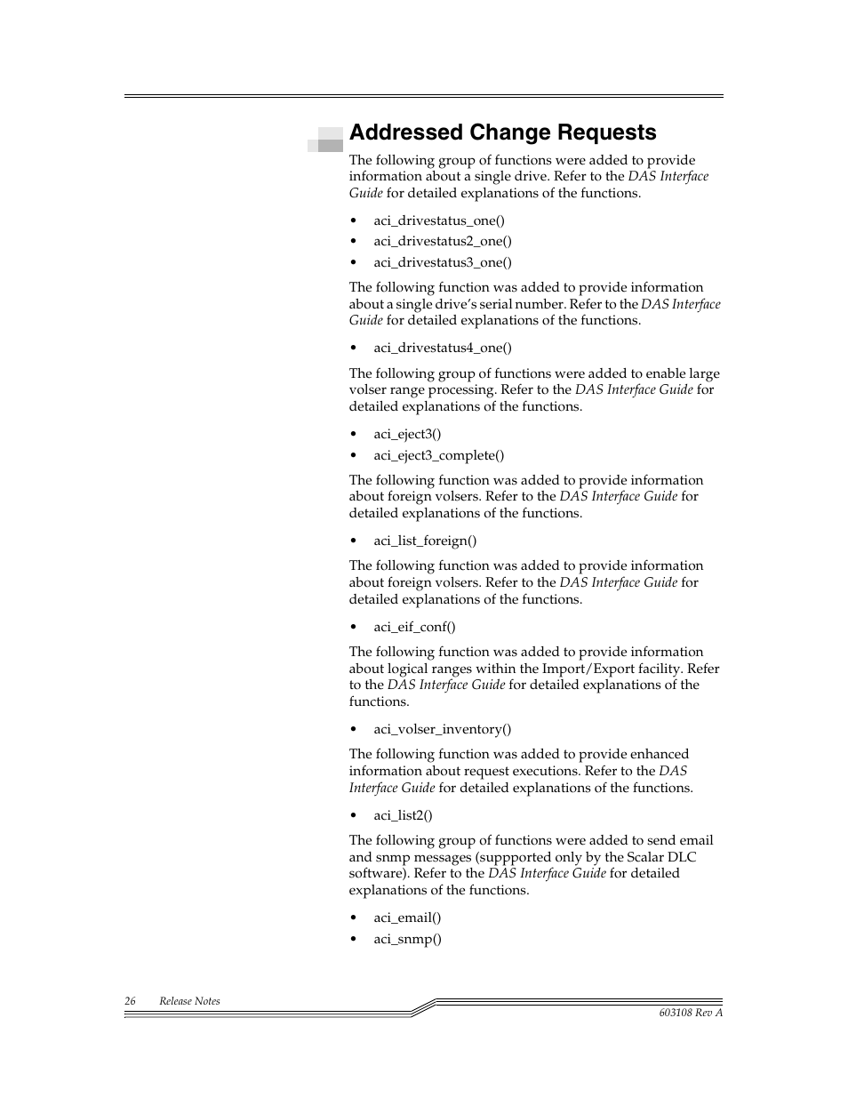 Addressed change requests | ADIC DAS V3.10E User Manual | Page 26 / 28