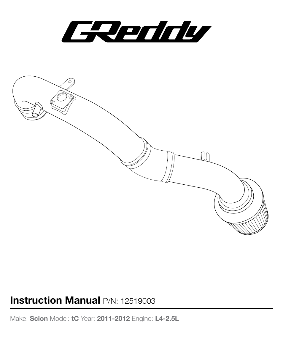 GReddy AIR INTAKE SYSTEMS: Scion tC 2011-14 User Manual | 12 pages