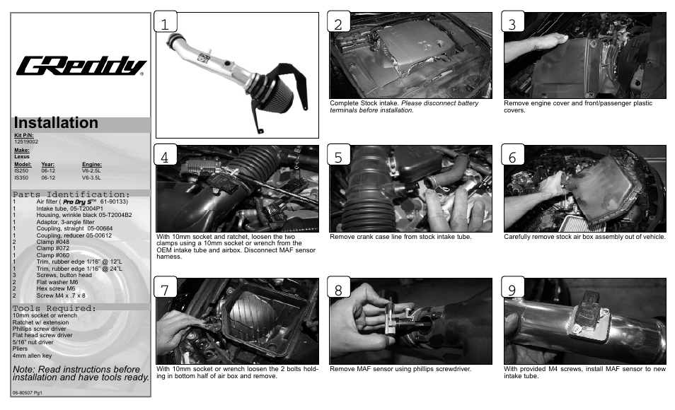 GReddy AIR INTAKE SYSTEMS: Lexus IS250 / IS350 2006-10 User Manual | 2 pages