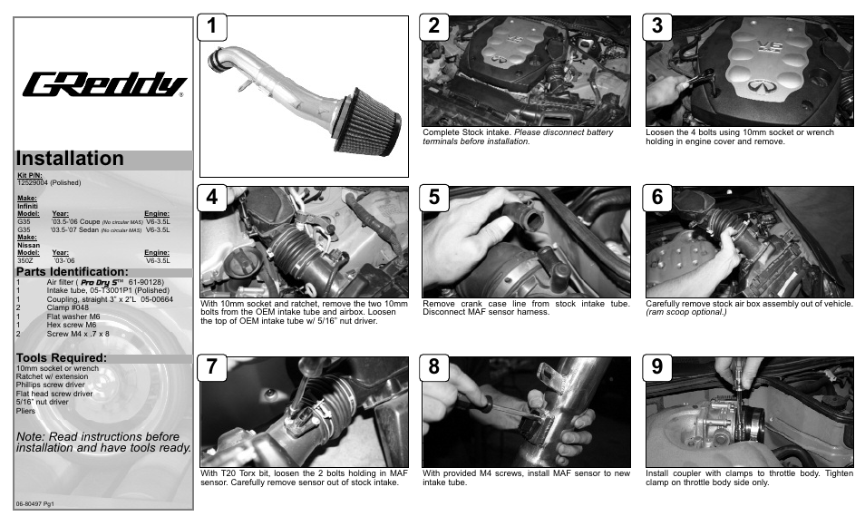 GReddy AIR INTAKE SYSTEMS: Infiniti G35 / Nissan 350Z DE 2003-06 User Manual | 2 pages