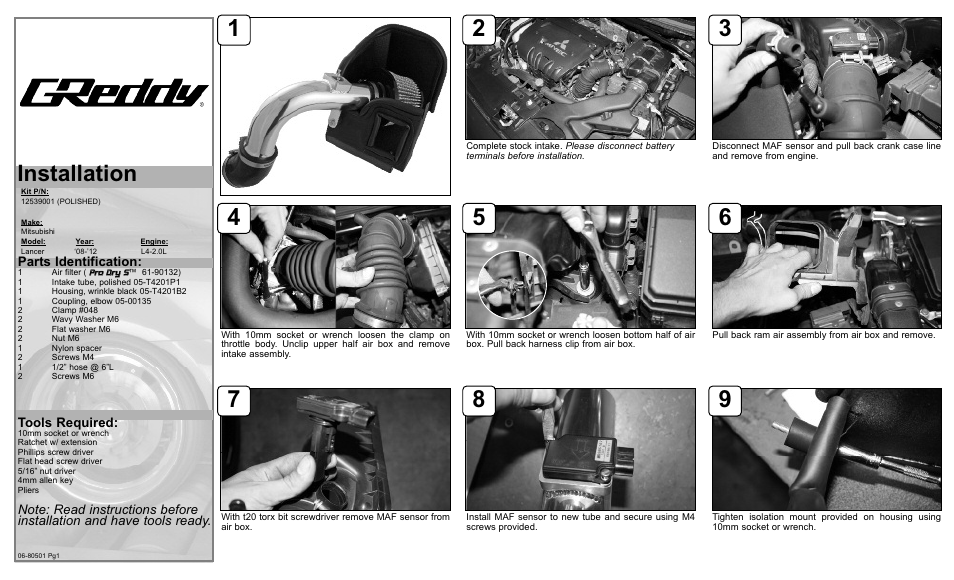 GReddy AIR INTAKE SYSTEMS: Mitsubishi Lancer 2008-12 User Manual | 2 pages