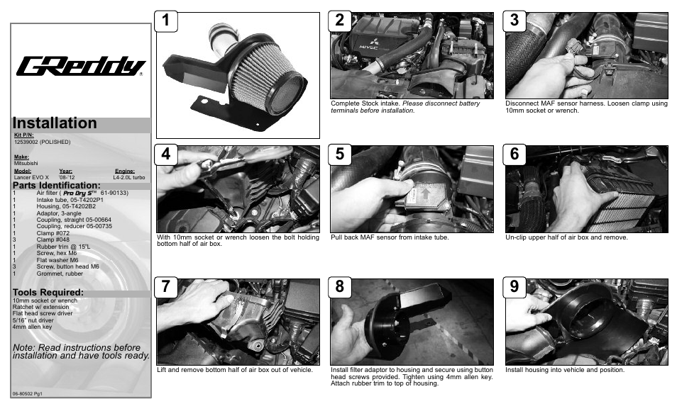 GReddy AIR INTAKE SYSTEMS: Mitsubishi EvoX 2008-12 User Manual | 2 pages