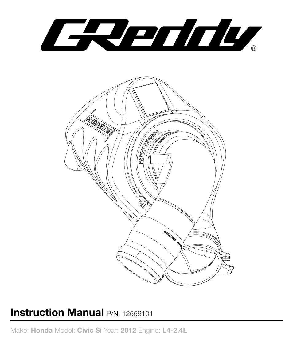 GReddy AIR INTAKE SYSTEMS: Honda Civic Si 2012 User Manual | 12 pages