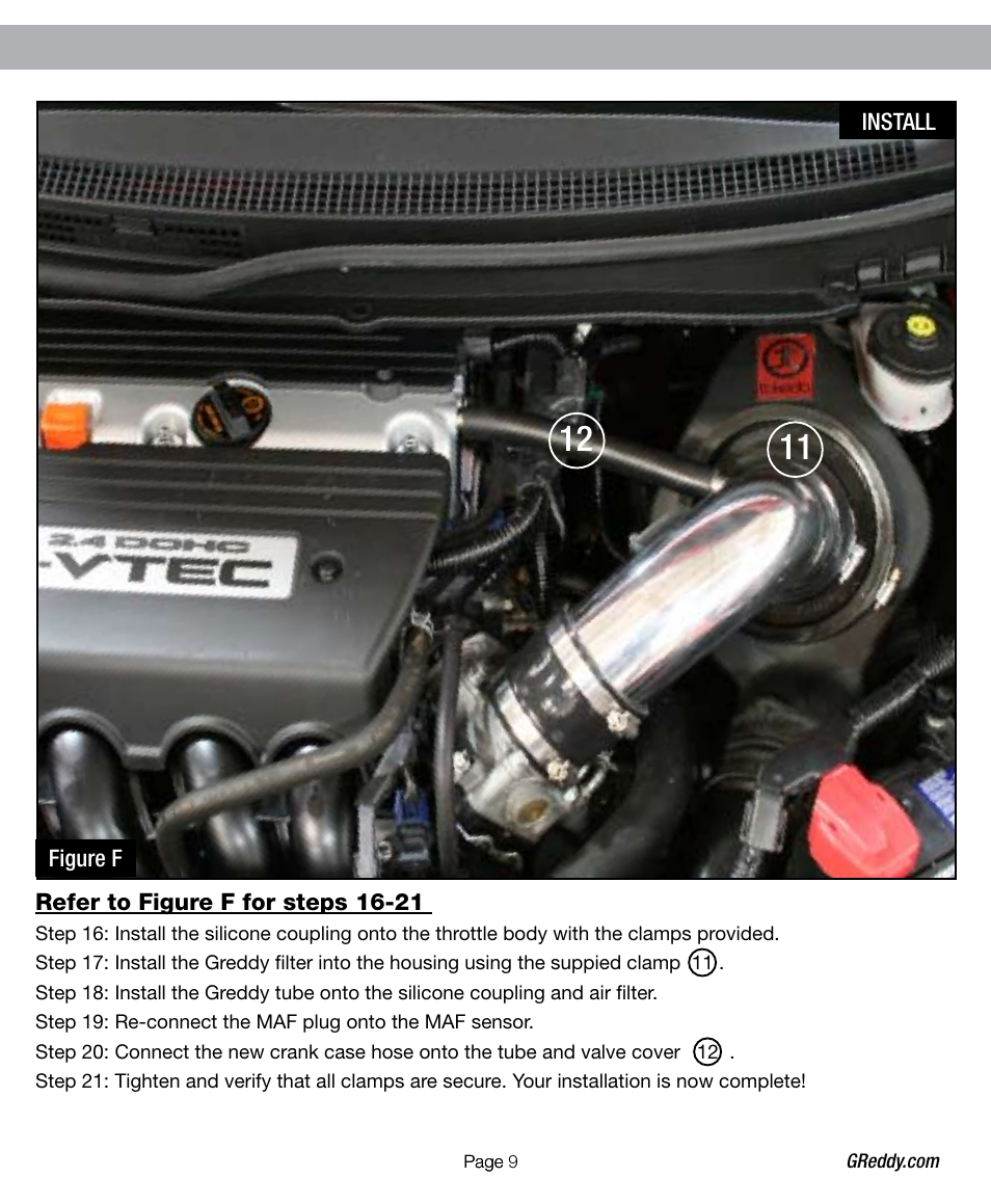 GReddy AIR INTAKE SYSTEMS: Honda Civic Si 2012 User Manual | Page 9 / 12