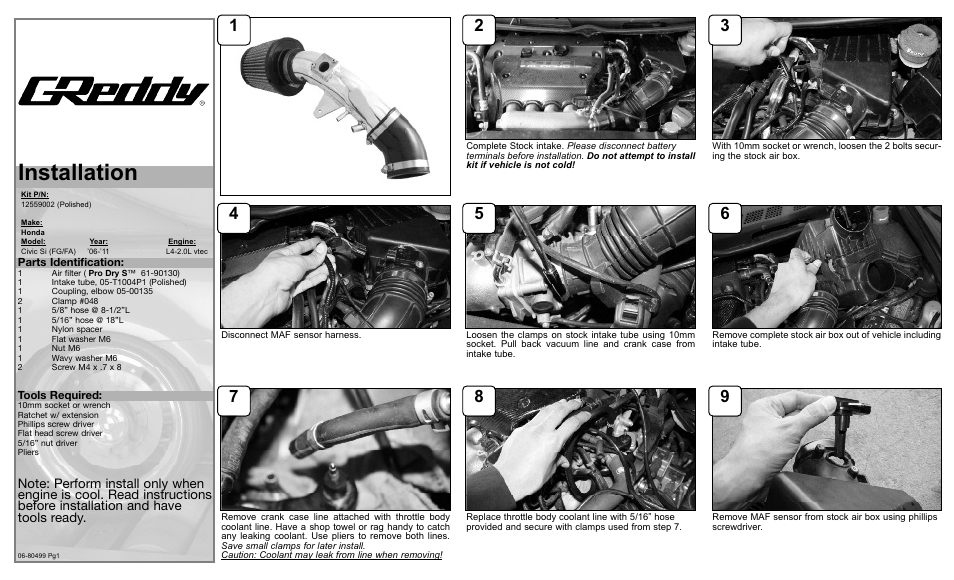 GReddy AIR INTAKE SYSTEMS: Honda Civic Si 2006-11 User Manual | 2 pages