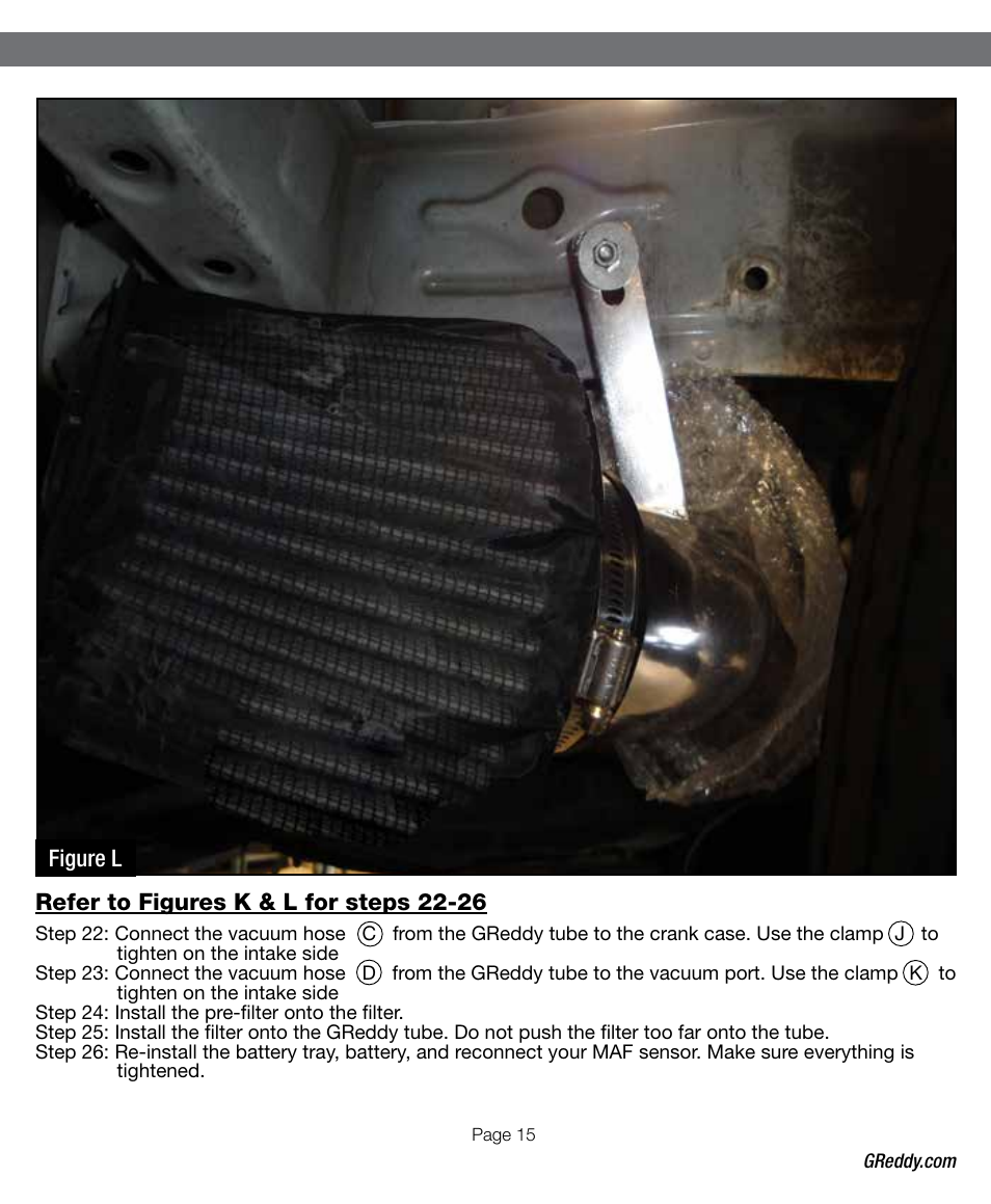 Refer to figures k & l for steps 22-26, Figure l | GReddy AIR INTAKE SYSTEMS: Honda Civic Si 2006-11 (CAI) User Manual | Page 15 / 20