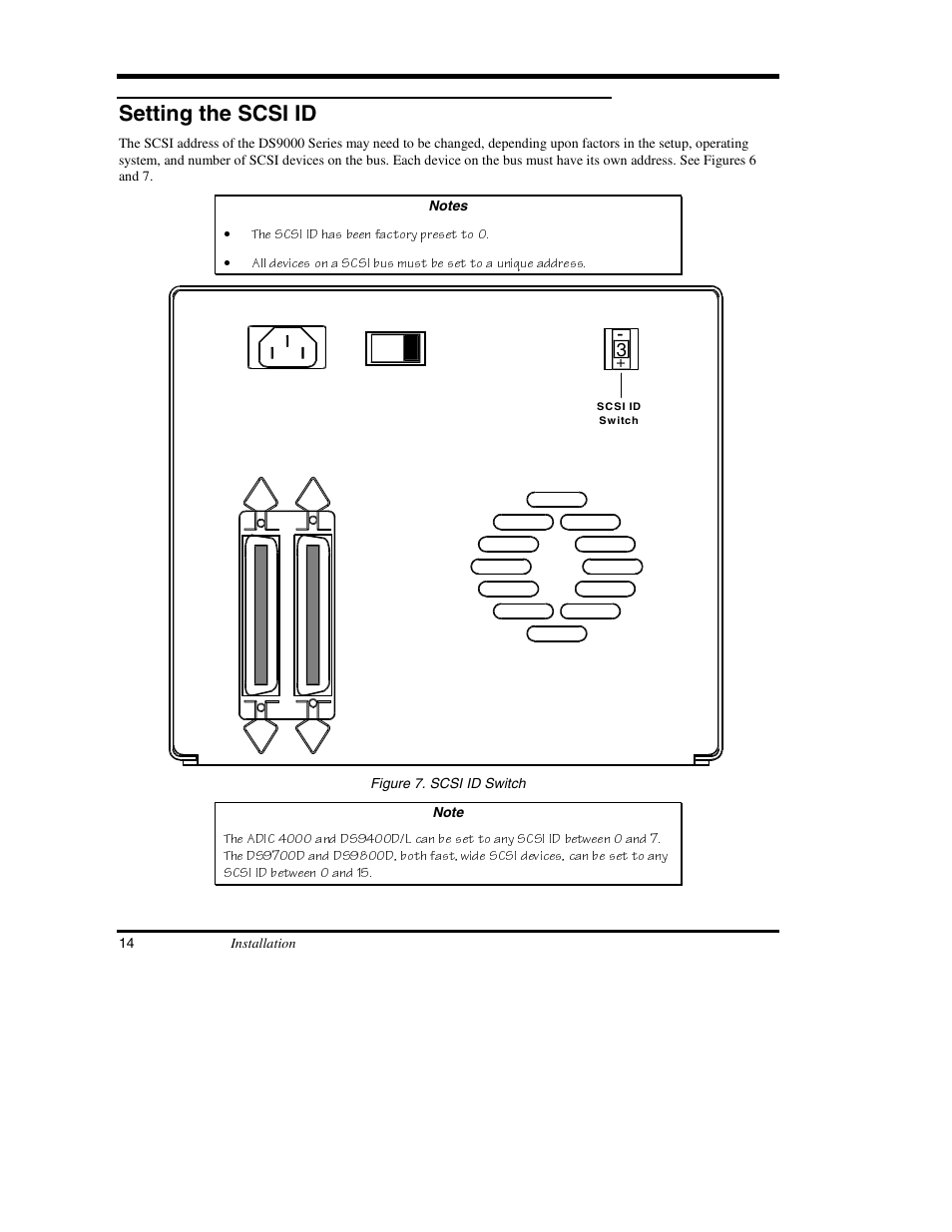 Setting the scsi id | ADIC DS9000 Series User Manual | Page 26 / 60
