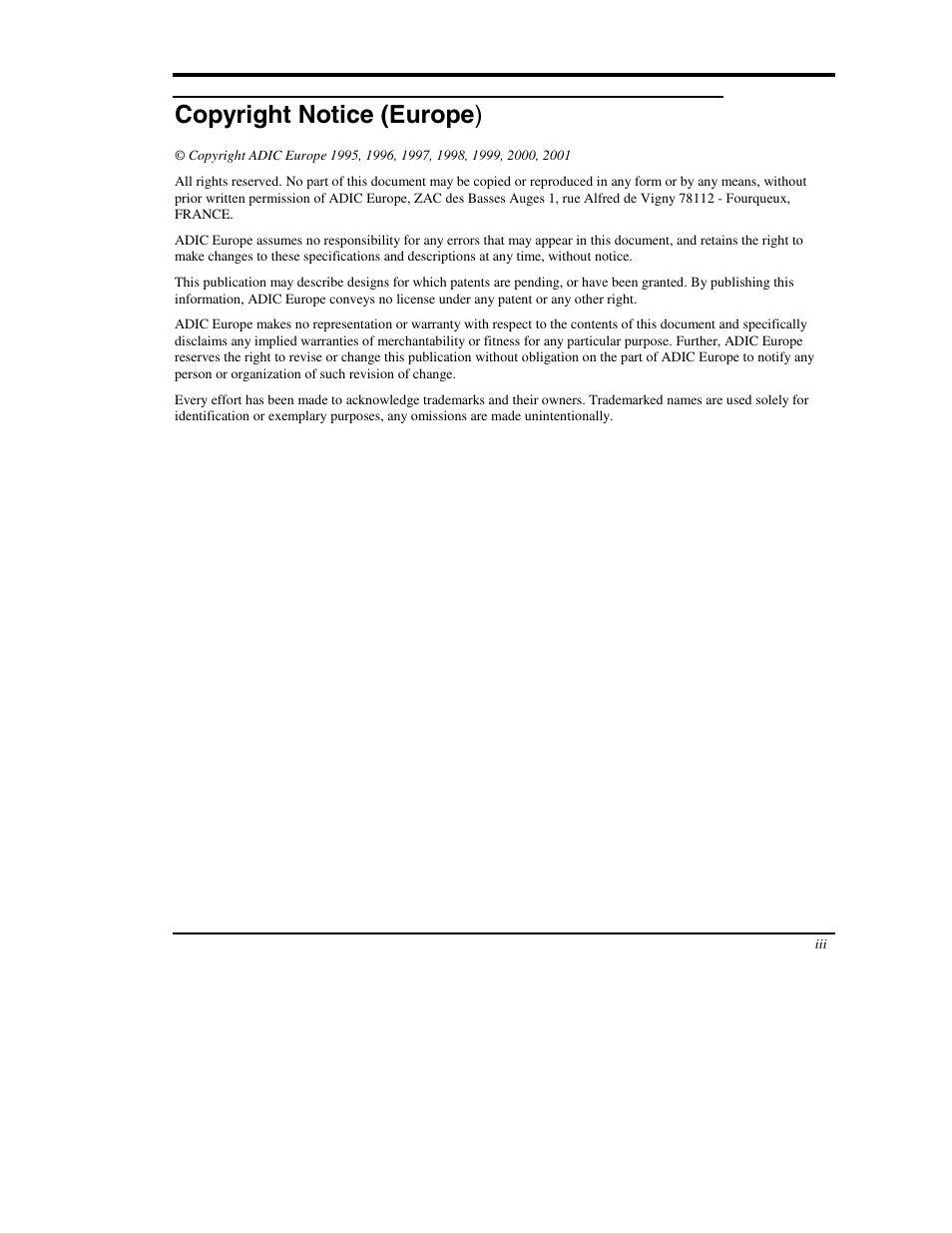Copyright notice (europe ) | ADIC DS9000 Series User Manual | Page 3 / 60