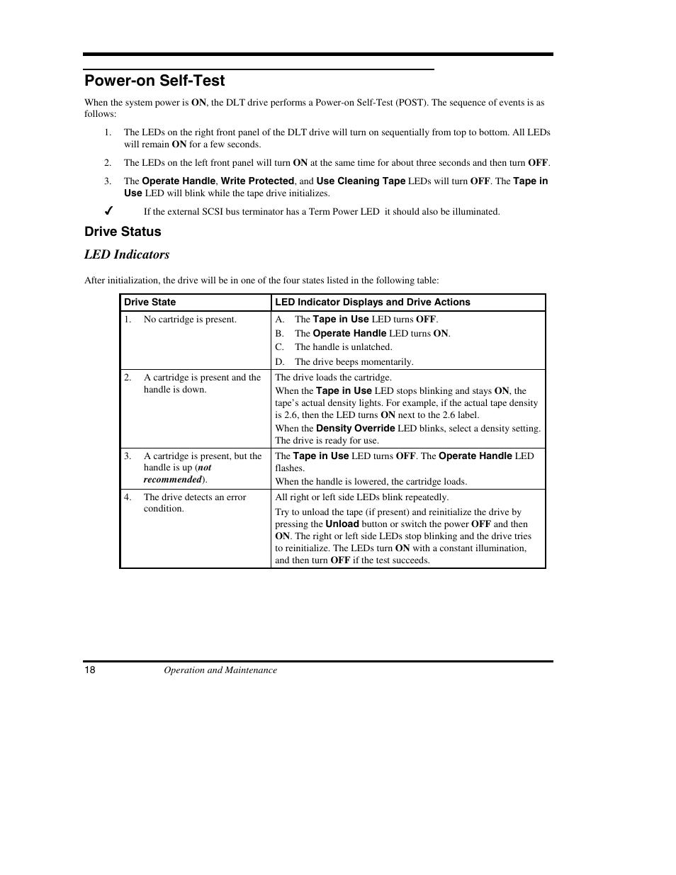 Power-on self-test, Drive status led indicators | ADIC DS9000 Series User Manual | Page 30 / 60