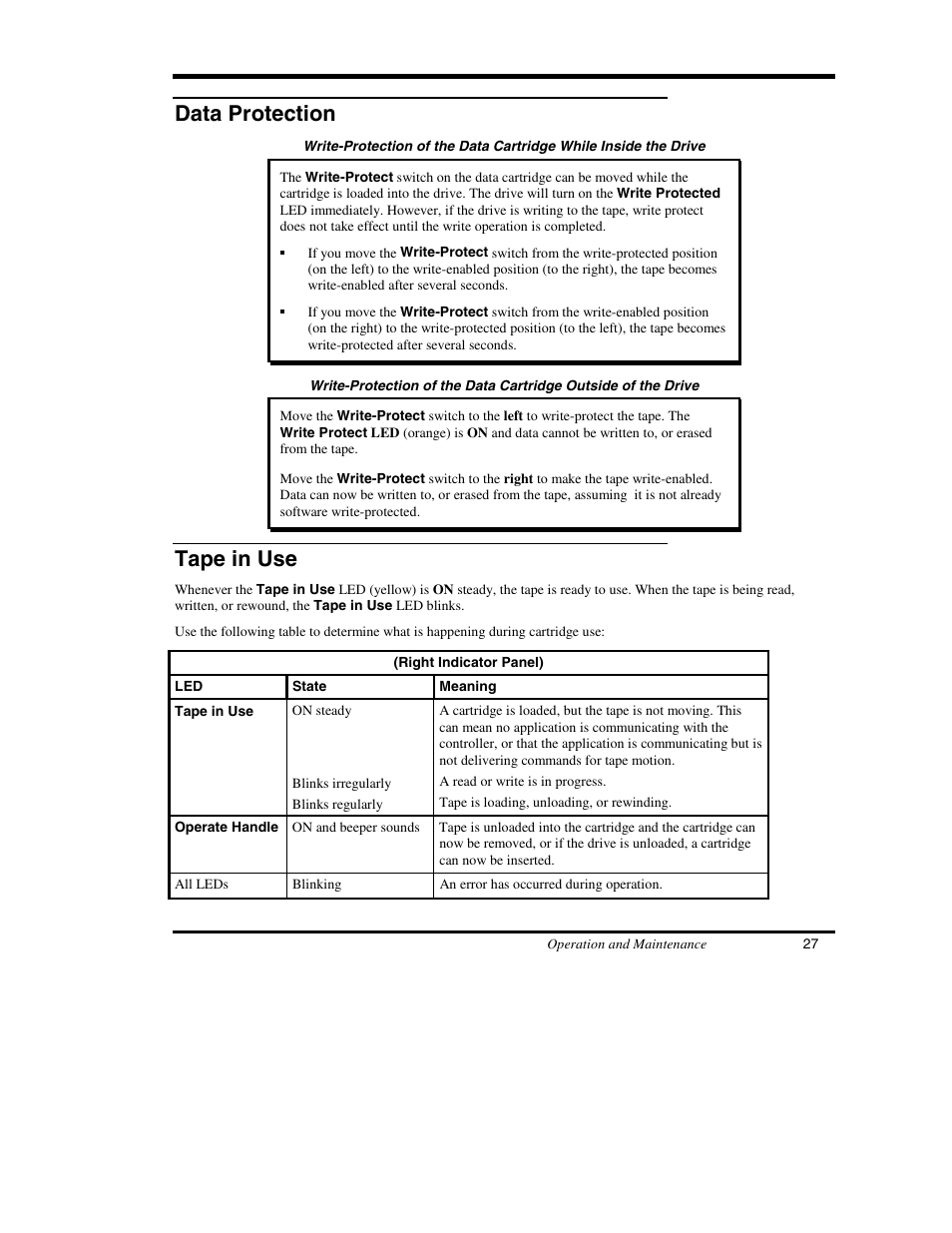 Data protection, Tape in use | ADIC DS9000 Series User Manual | Page 39 / 60