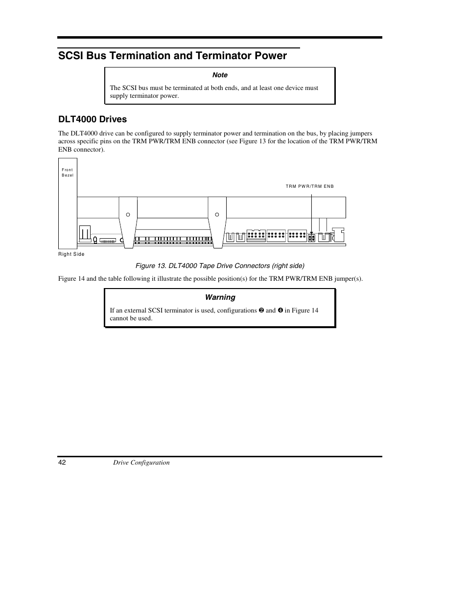 Scsi bus termination and terminator power, Dlt4000 drives | ADIC DS9000 Series User Manual | Page 54 / 60