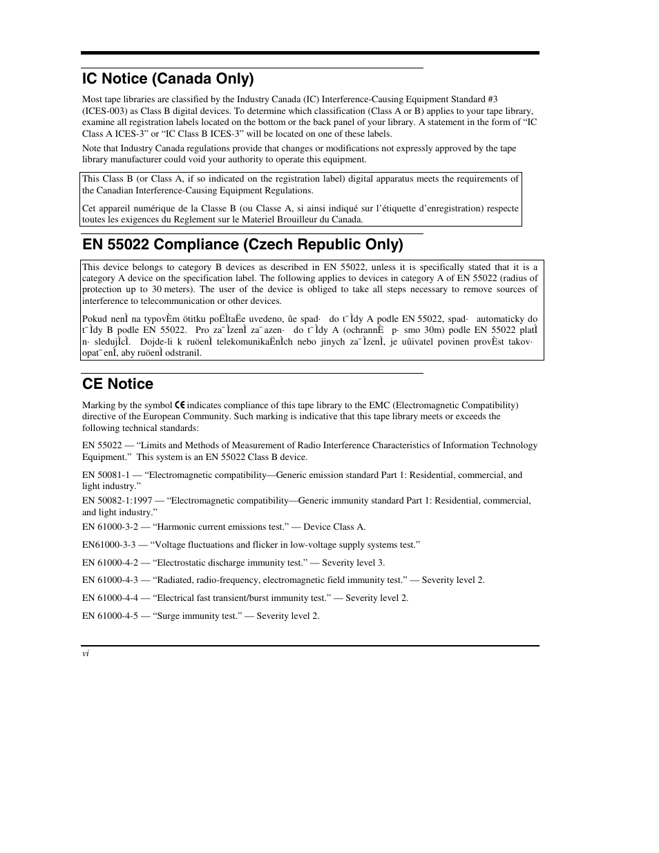 Ic notice (canada only), Ce notice | ADIC DS9000 Series User Manual | Page 6 / 60