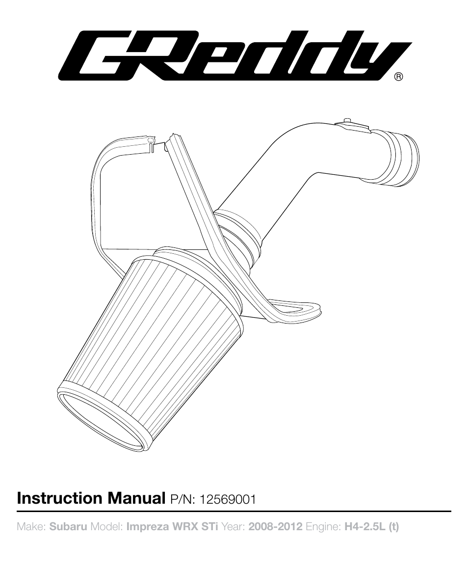 GReddy AIR INTAKE SYSTEMS: Subaru WRX STI 2008-12 User Manual | 12 pages