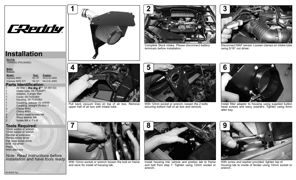 GReddy AIR INTAKE SYSTEMS: Subaru WRX STI 2002-07 User Manual | 2 pages