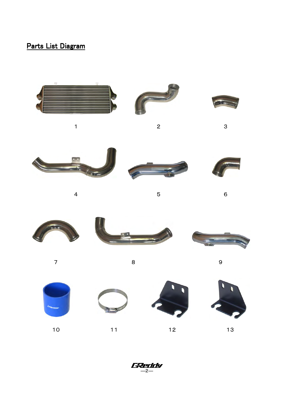 Parts list diagram | GReddy INTERCOOLERS: Nissan GTR  2009- / Type29R User Manual | Page 3 / 18