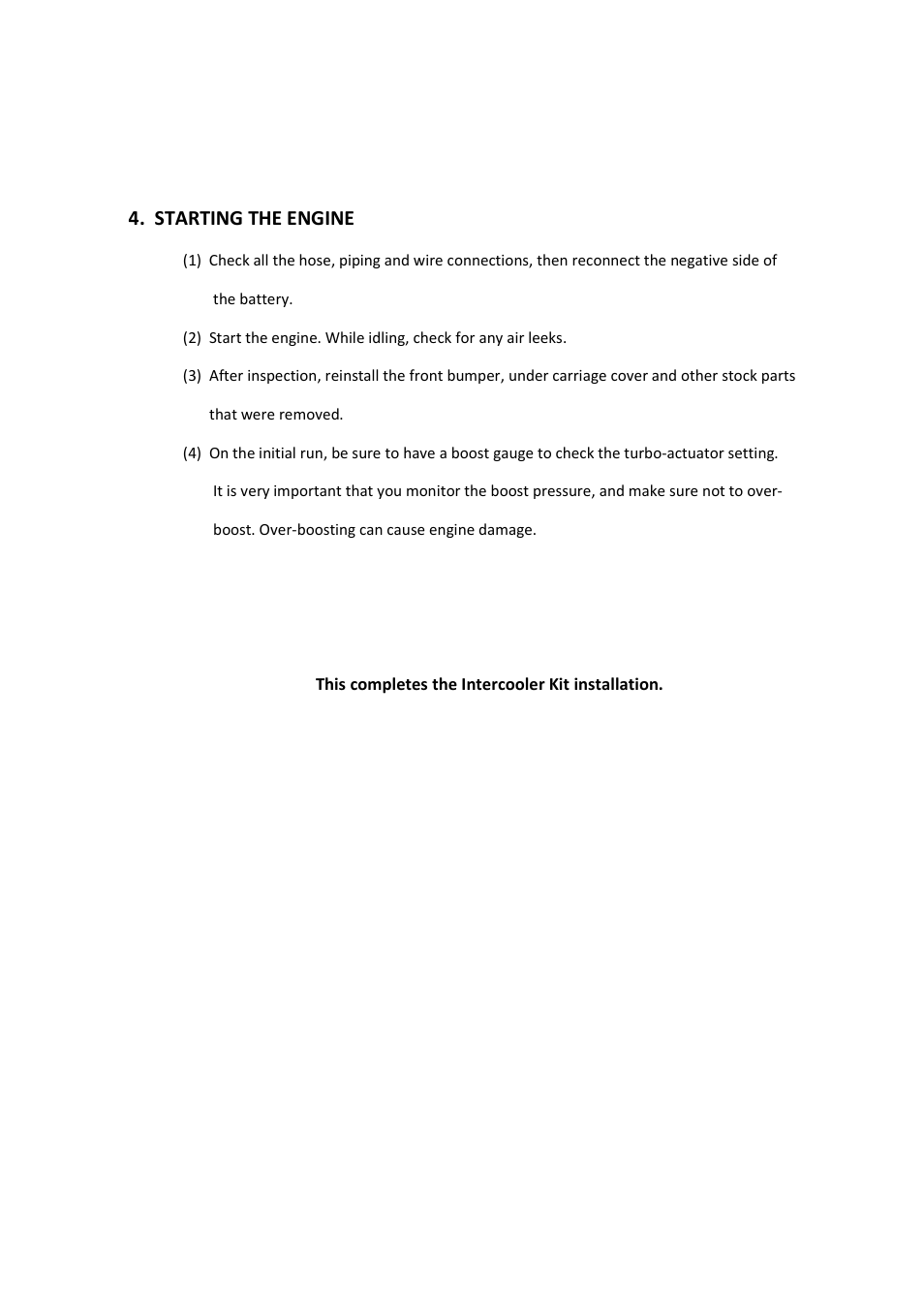 Starting the engine | GReddy INTERCOOLERS: Mitsubishi RalliArt  2009- / Type31V User Manual | Page 8 / 8