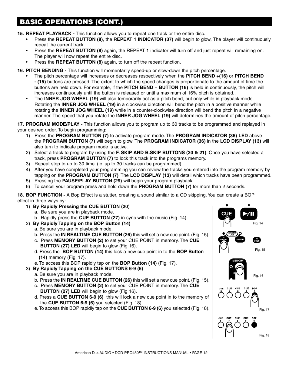 Basic operations (cont.) | American DJ DCD-PRO450 User Manual | Page 12 / 14