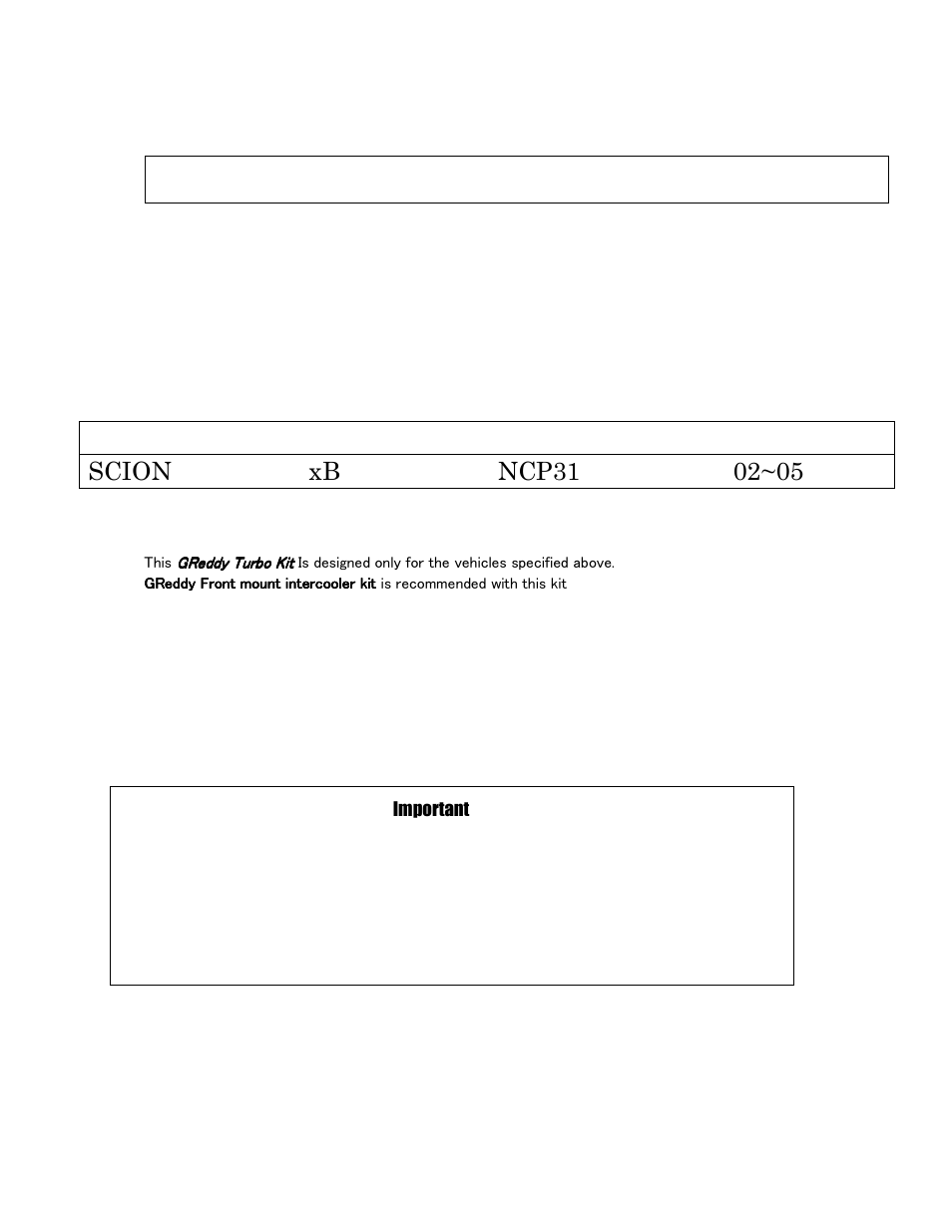 Installation manual | GReddy TURBO KITS: Scion xB 2003-05 / TF03-14G User Manual | Page 2 / 16