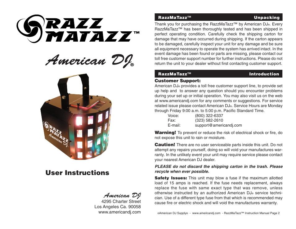 American DJ Razz Mataz User Manual | 4 pages