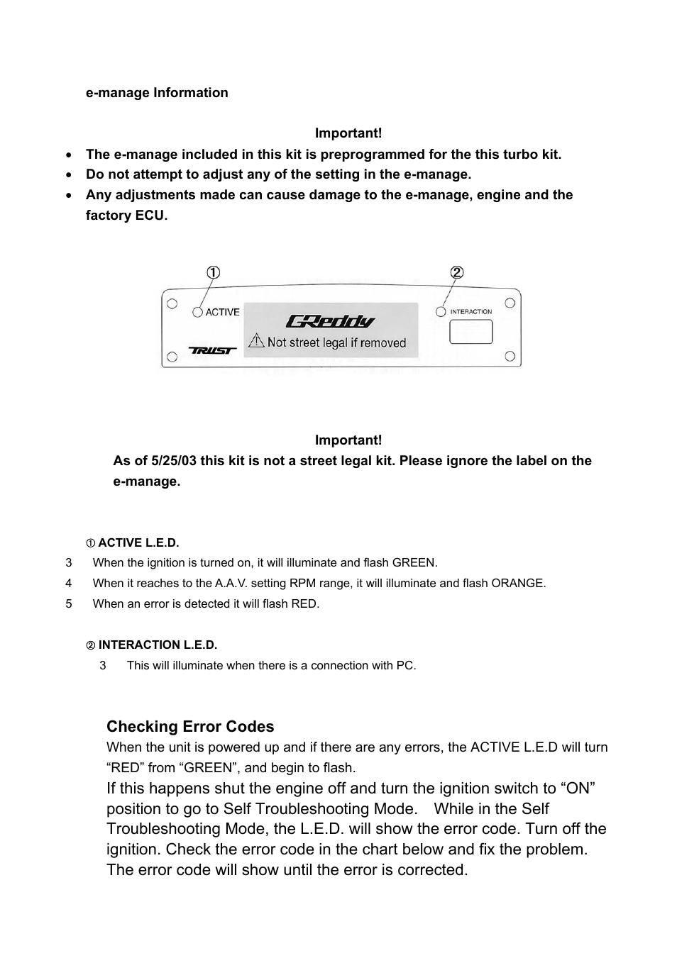 Checking error codes | GReddy TURBO KITS: Nissan 240SX 1995-98 / TD06-20G User Manual | Page 17 / 18