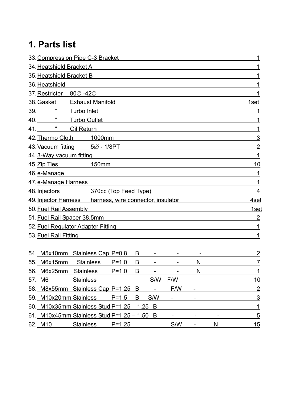 Parts list | GReddy TURBO KITS: Nissan 240SX 1995-98 / TD06-20G User Manual | Page 4 / 18