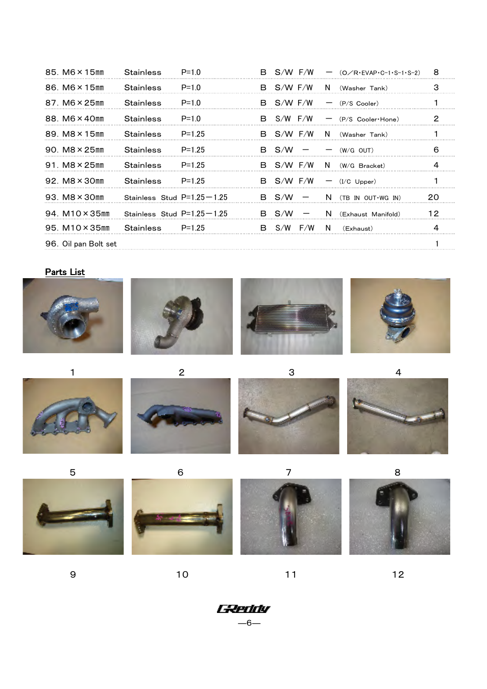 GReddy TURBO KITS: Nissan 350Z HR 2007-08 / twin TD06SH-20G User Manual | Page 6 / 22