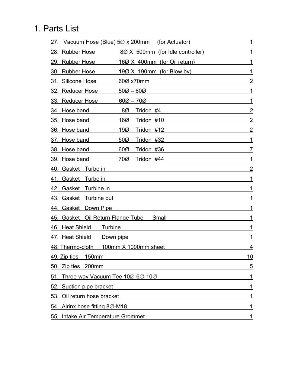 Parts list | GReddy TURBO KITS: Honda Civic Si 2002-05 / T517Z User Manual | Page 4 / 23