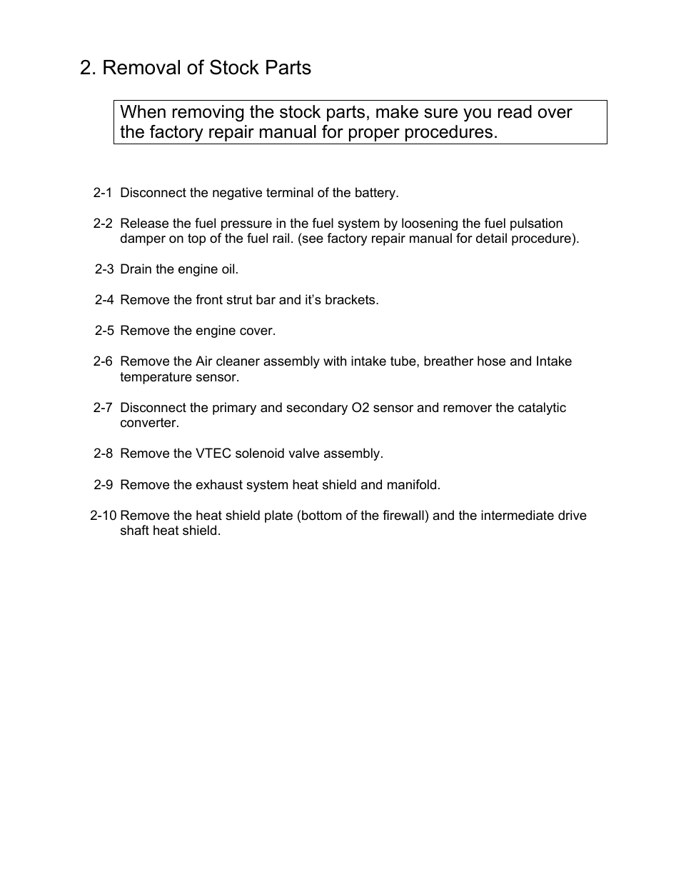 Removal of stock parts | GReddy TURBO KITS: Acura RSX Type-S  2002-03 / T517Z User Manual | Page 8 / 23
