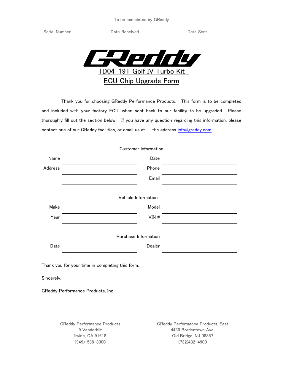 GReddy TURBO KITS: VW Golf 1.8T  2002-05 / TD04-19T User Manual | 16 pages