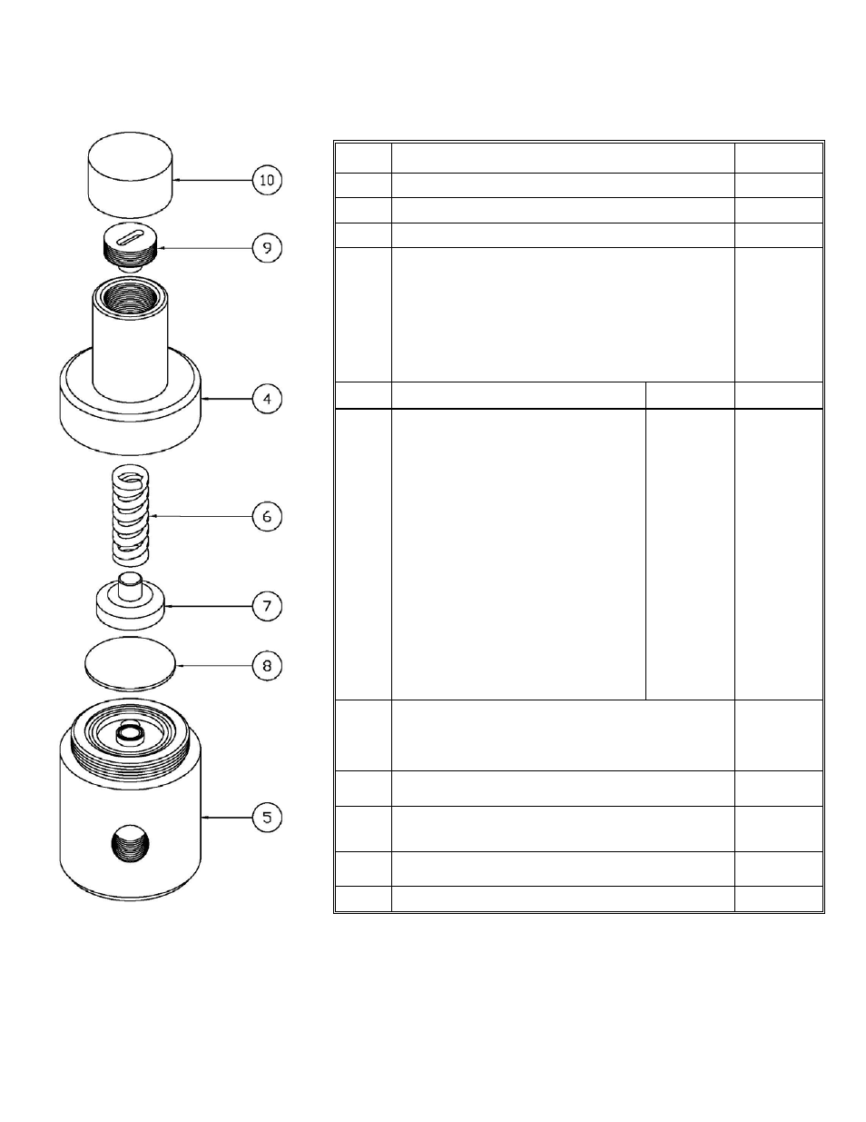 Parts list, Item description part, Bpv # prv | Griffco Valve T-Series User Manual | Page 4 / 4