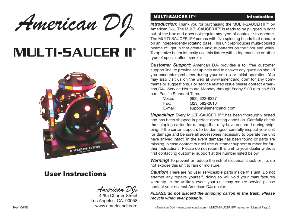 American DJ LL-200 User Manual | 4 pages