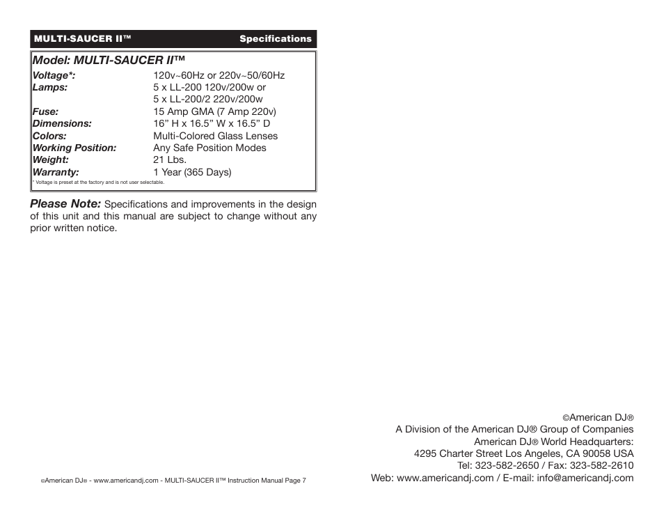 American DJ LL-200 User Manual | Page 4 / 4
