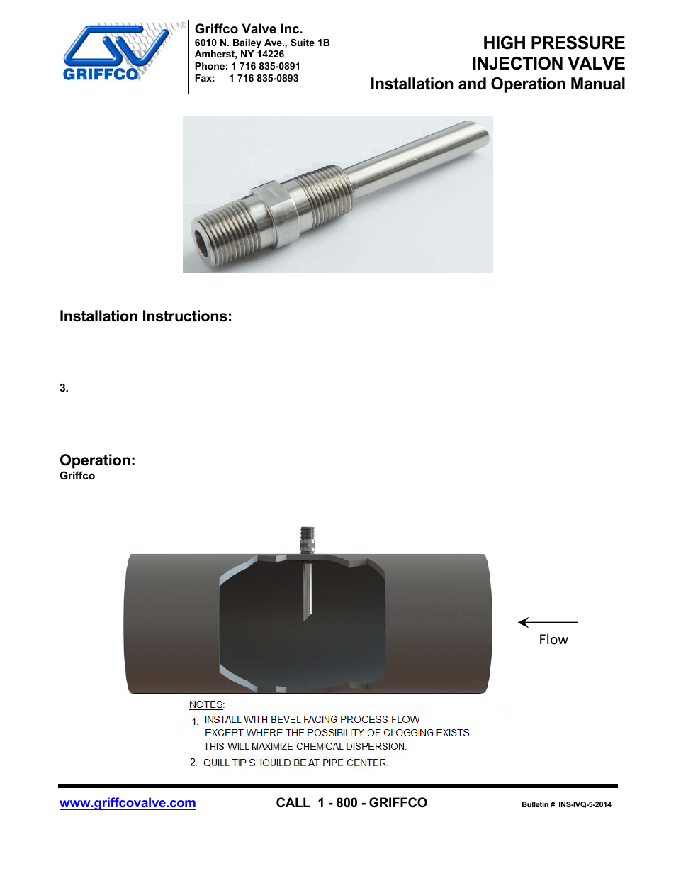 Griffco Valve High-Pressure User Manual | 2 pages