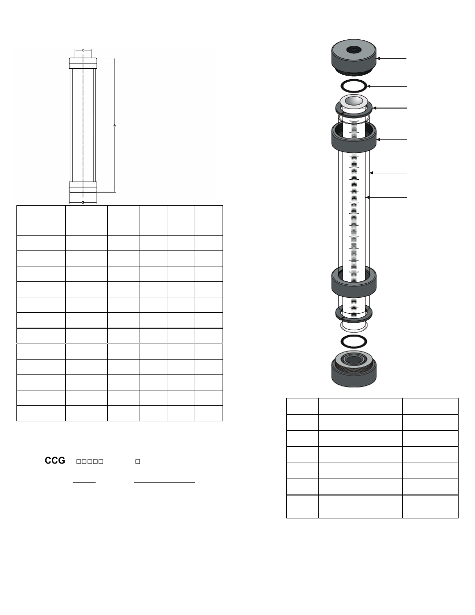 Dimensions, Component drawing | Griffco Valve CCG Glass User Manual | Page 2 / 2